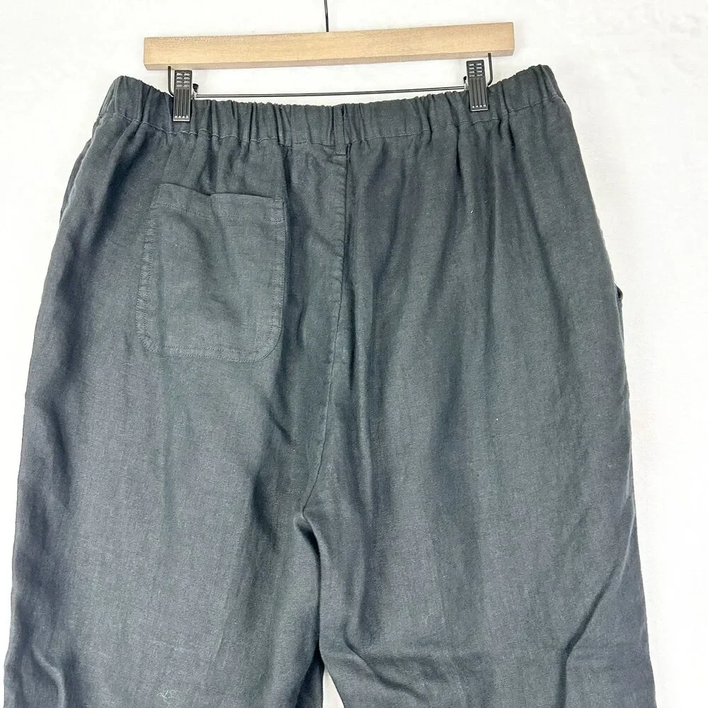 Quince 100% European Linen Pants Size XL Black Pull On Pockets EUC Minimalist